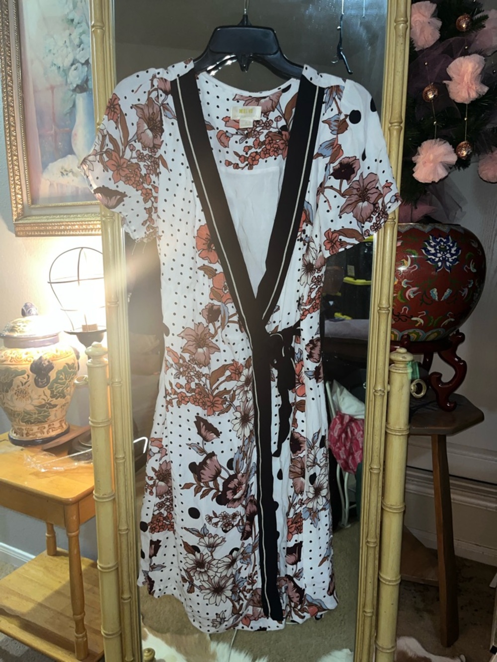 Maeve White Wrap Dress with Brown Floral & Polka Dots